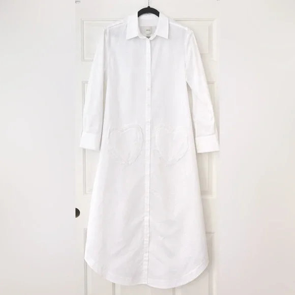Anthropologie Maeve Long-Sleeve Cotton Midi Shirt Dress Heart Pockets Small NWT - Picture 3 of 4